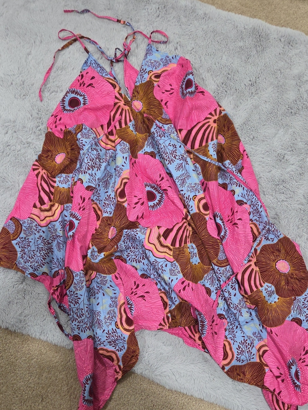 It's Archel Vibrant Pink & Blue Floral Halter Asymetrical Dress